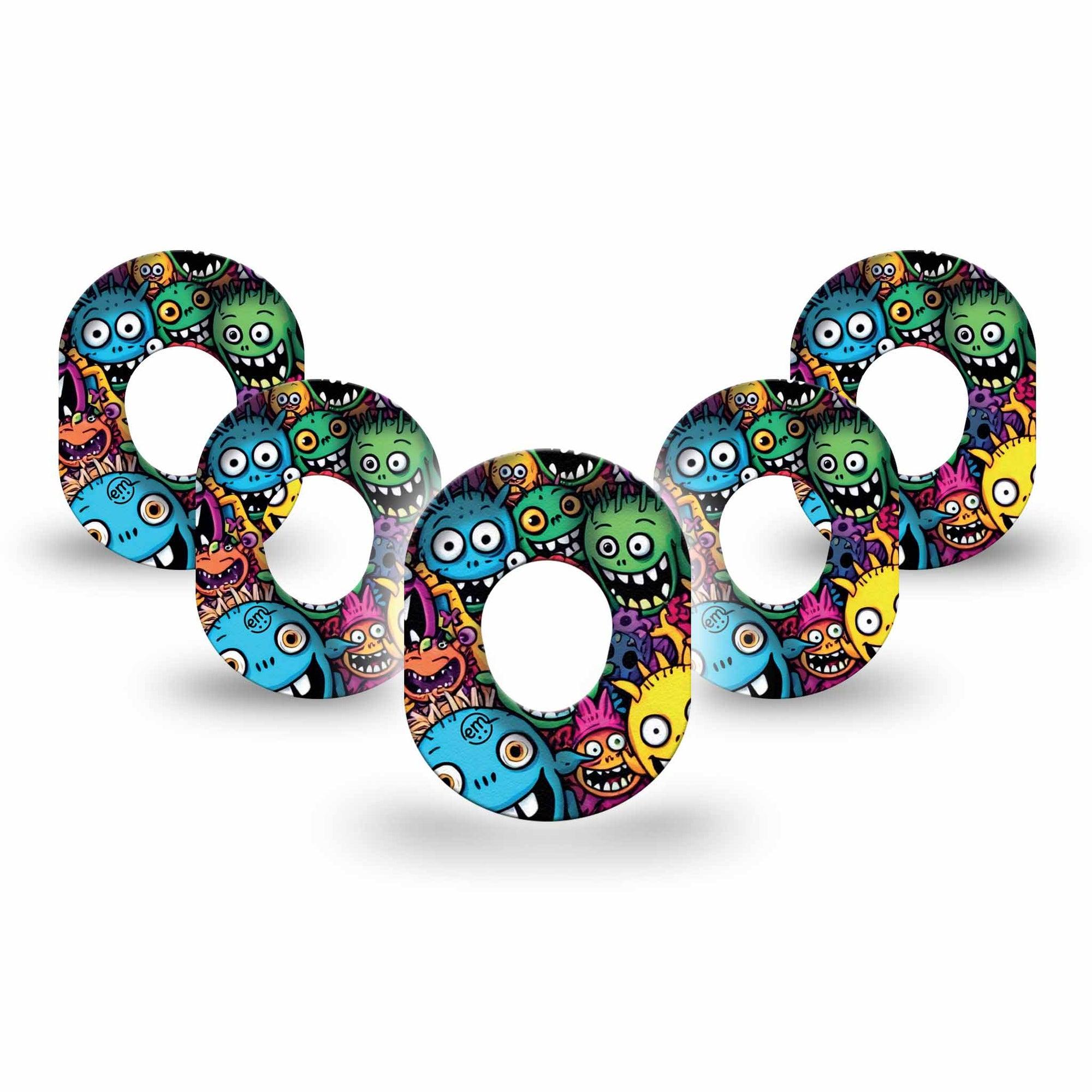 ExpressionMed Funky Monsters Dexcom G7 Mini Tape, Dexcom Stelo Glucose Biosensor System, 5-Pack Tape Silly Creatures, Patch Continuous Glucose Monitor Design