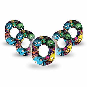 ExpressionMed Funky Monsters Dexcom G7 Mini Tape, Dexcom Stelo Glucose Biosensor System, 5-Pack Tape Silly Creatures, Patch Continuous Glucose Monitor Design