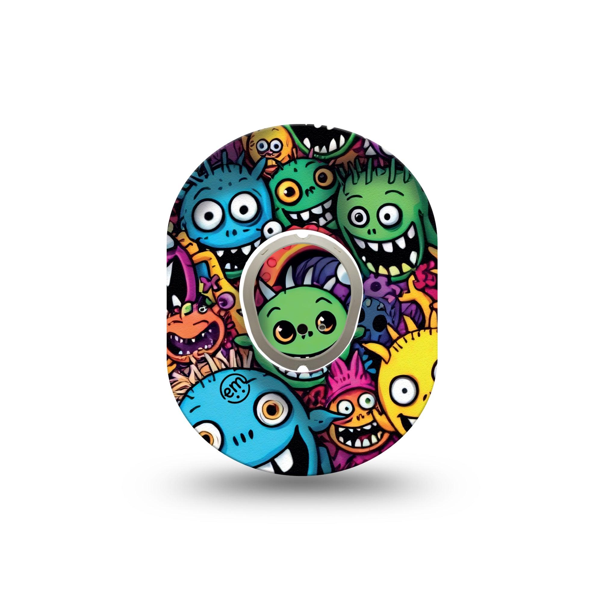 ExpressionMed Funky Monsters Dexcom G7 Mini Tape, Dexcom Stelo Glucose Biosensor System, Single Tape and Single Sticker Silly Monsters, Patch Continuous Glucose Monitor Design