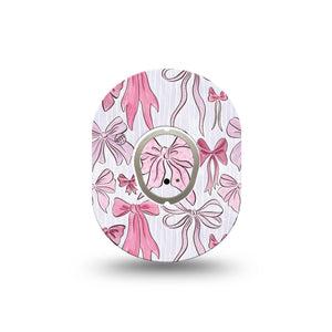 ExpressionMed Bows and Ribbons Dexcom G7 Mini Tape, Dexcom Stelo Glucose Biosensor System, Single Tape and Single Sticker Hair Bow Inspired Pink Ribbon, Patch Continuous Glucose Monitor Design