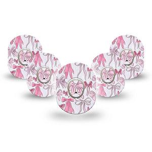 ExpressionMed Bows and Ribbons Dexcom G7 Mini Tape, Dexcom Stelo Glucose Biosensor System, 5-Pack Tape and 5-Pack Sticker Lovely Light Pink Ribbon Bow Print, Patch Continuous Glucose Monitor Design