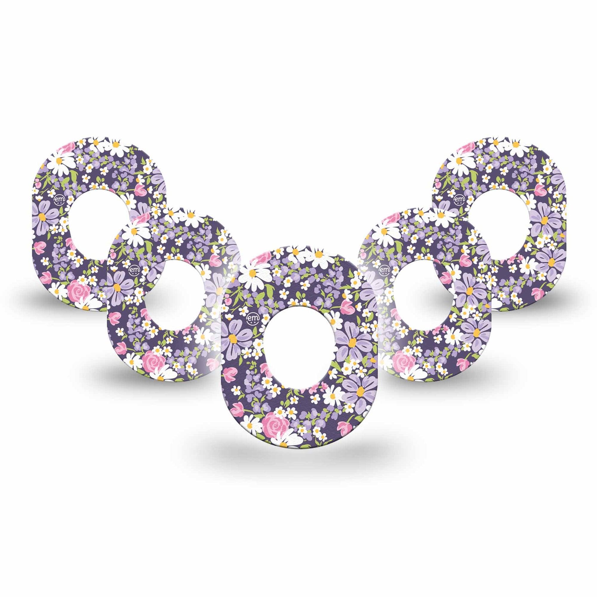 ExpressionMed Purple and Pink Flowers Dexcom G7 Mini Tape, Dexcom Stelo Glucose Biosensor System, 5-Pack Tape Cute Rose Daisy Blossoms, Patch Continuous Glucose Monitor Design