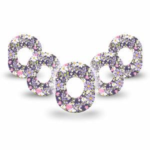 ExpressionMed Purple and Pink Flowers Dexcom G7 Mini Tape, Dexcom Stelo Glucose Biosensor System, 5-Pack Tape Cute Rose Daisy Blossoms, Patch Continuous Glucose Monitor Design