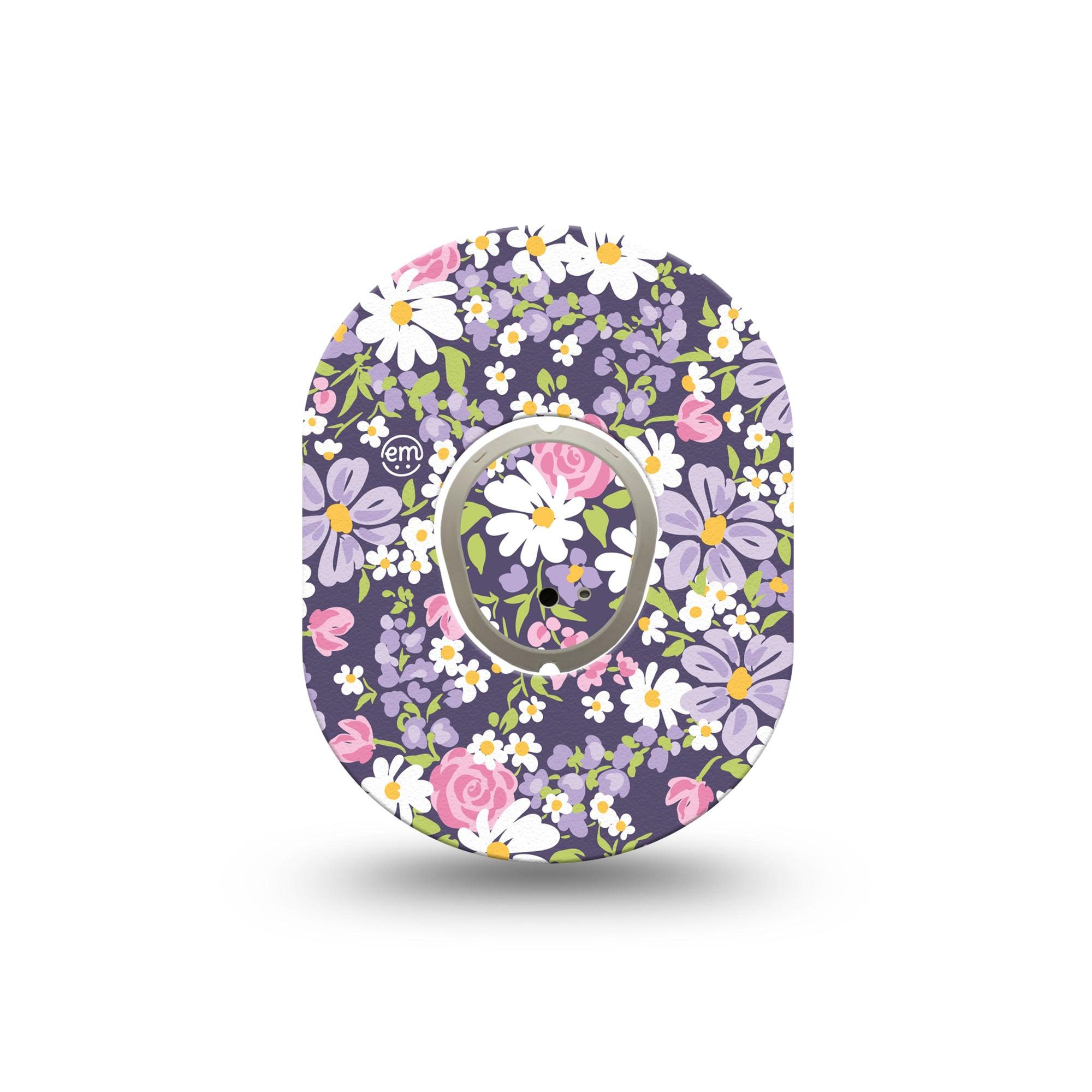 ExpressionMed Purple and Pink Flowers Dexcom G7 Mini Tape, Dexcom Stelo Glucose Biosensor System, Single Tape and Single Sticker White Pink Purple Flower Vine, Patch Continuous Glucose Monitor Design