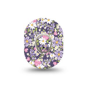 ExpressionMed Purple and Pink Flowers Dexcom G7 Mini Tape, Dexcom Stelo Glucose Biosensor System, Single Tape and Single Sticker White Pink Purple Flower Vine, Patch Continuous Glucose Monitor Design
