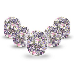 ExpressionMed Purple and Pink Flowers Dexcom G7 Mini Tape, Dexcom Stelo Glucose Biosensor System, 5-Pack Tape and 5-Pack Sticker Cute Rose Daisy Blossoms, Patch Continuous Glucose Monitor Design