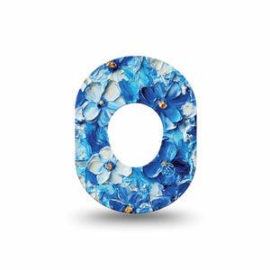 ExpressionMed Blue Paint Dexcom G7 Mini Tape, Dexcom Stelo Glucose Biosensor System, Single Tape Vivid Blue And White Petals, Overlay Patch CGM Design