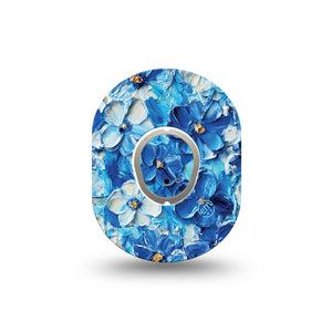 ExpressionMed Blue Paint Dexcom G7 Mini Tape, Dexcom Stelo Glucose Biosensor System, Single Tape and Single Sticker Textured Paint Flowers, Overlay Patch CGM Design