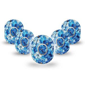 ExpressionMed Blue Paint Dexcom G7 Mini Tape, Dexcom Stelo Glucose Biosensor System, 5-Pack Tape and 5-Pack Sticker Acrylic Textured Blue Flowers, Overlay Patch CGM Design