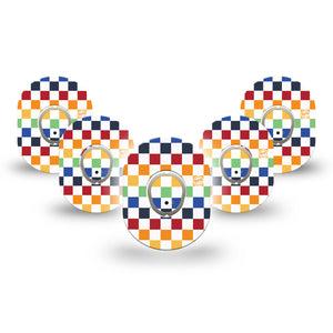 ExpressionMed Rainbow Checkerboard Dexcom G7 Mini Tape, Dexcom Stelo Glucose Biosensor System, 5-Pack Tape and 5-Pack Sticker Fun Checkerboard, Patch Continuous Glucose Monitor Design