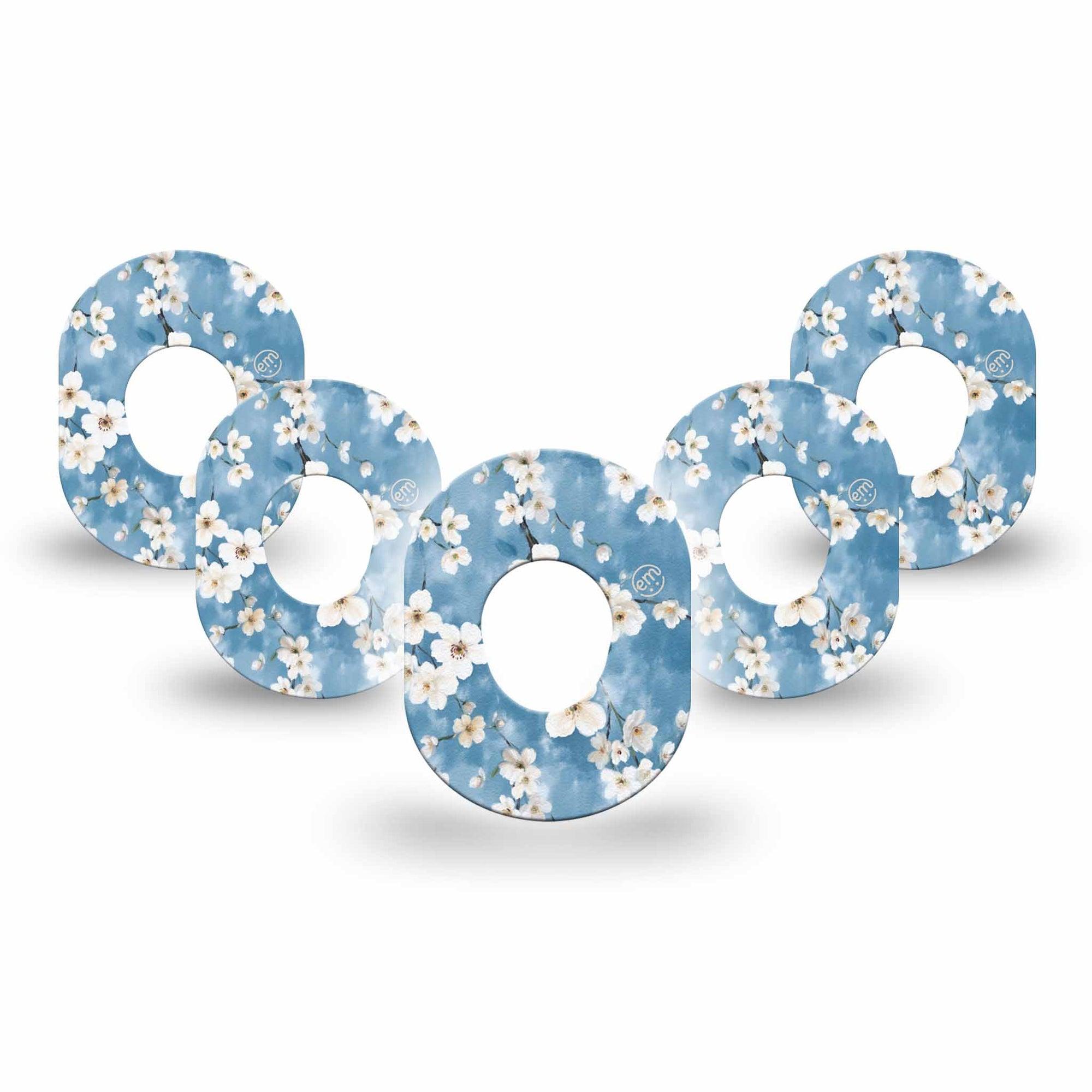 ExpressionMed Cherry Blossom Dexcom G7 Mini Tape, Dexcom Stelo Glucose Biosensor System, 5-Pack Tape Limewash Painted White Blooms, Patch Continuous Glucose Monitor Design