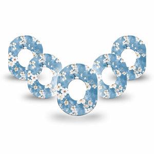 ExpressionMed Cherry Blossom Dexcom G7 Mini Tape, Dexcom Stelo Glucose Biosensor System, 5-Pack Tape Limewash Painted White Blooms, Patch Continuous Glucose Monitor Design