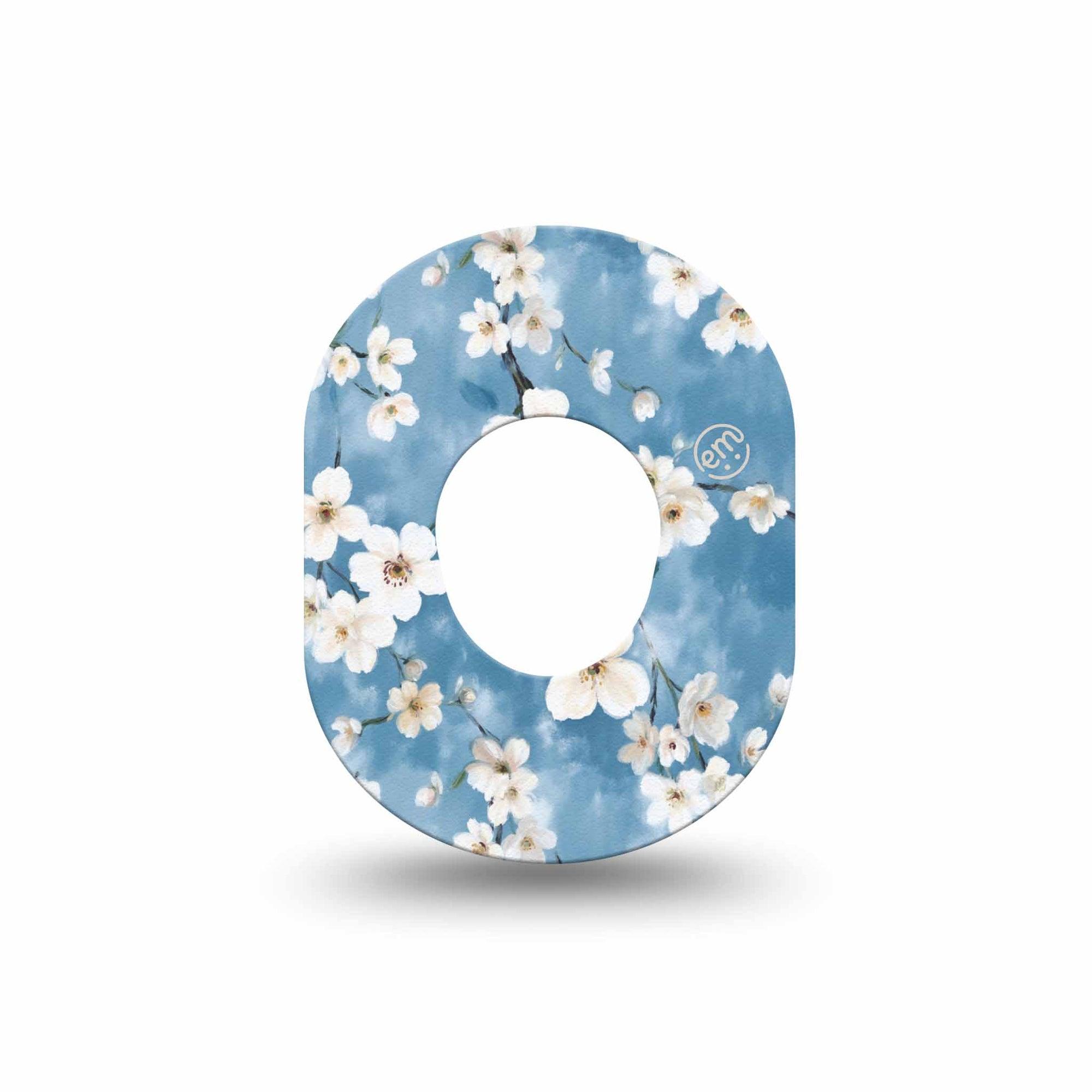 ExpressionMed Cherry Blossom Dexcom G7 Mini Tape, Dexcom Stelo Glucose Biosensor System, Single Tape Limewash Painted White Blooms, Patch Continuous Glucose Monitor Design