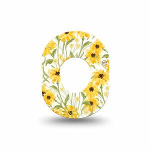 ExpressionMed Yellow Mosaic Floral Dexcom G7 Mini Tape, Dexcom Stelo Glucose Biosensor System, Single Tape Mustard Yellow Flower Plants, Adhesive Tape CGM Design