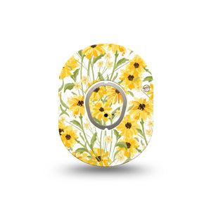 ExpressionMed Yellow Mosaic Floral Dexcom G7 Mini Tape, Dexcom Stelo Glucose Biosensor System, Single Tape and Single Sticker Spring Floral Print, Plaster CGM Design