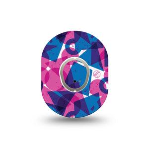 ExpressionMed Violet Vortex Dexcom G7 Mini Tape, Dexcom Stelo Glucose Biosensor System, Single Tape and Single Sticker Purple Blue Basic Shape Print, Patch Continuous Glucose Monitor Design