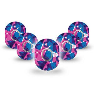 ExpressionMed Violet Vortex Dexcom G7 Mini Tape, Dexcom Stelo Glucose Biosensor System, 5-Pack Tape and 5-Pack Sticker Geometric Pink And Blue Combo, Patch Continuous Glucose Monitor Design