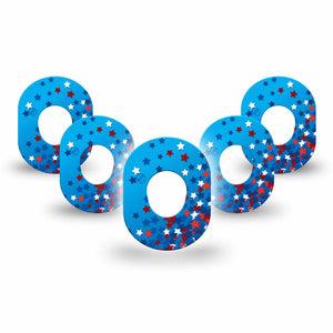 ExpressionMed Confetti Stars Dexcom G7 Mini Tape, Dexcom Stelo Glucose Biosensor System, 5-Pack Tape Red White Blue Stars, Patch Continuous Glucose Monitor Design