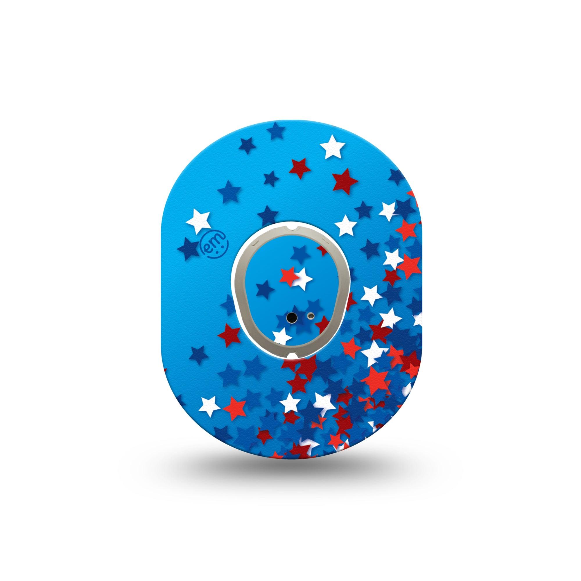 ExpressionMed Confetti Stars Dexcom G7 Mini Tape, Dexcom Stelo Glucose Biosensor System, Single Tape and Single Sticker Red White Blue Stars, Patch Continuous Glucose Monitor Design