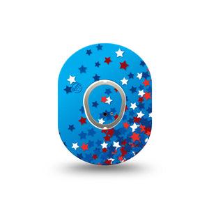 ExpressionMed Confetti Stars Dexcom G7 Mini Tape, Dexcom Stelo Glucose Biosensor System, Single Tape and Single Sticker Red White Blue Stars, Patch Continuous Glucose Monitor Design