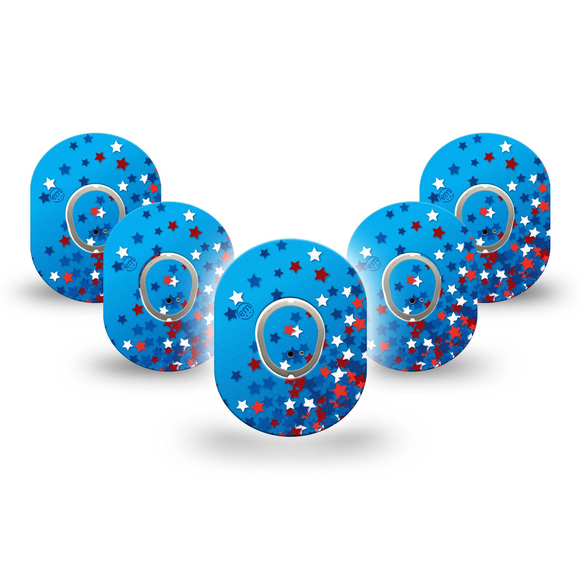 ExpressionMed Confetti Stars Dexcom G7 Mini Tape, Dexcom Stelo Glucose Biosensor System, 5-Pack Tape and 5-Pack Sticker Summer Fun Confetti, Patch Continuous Glucose Monitor Design