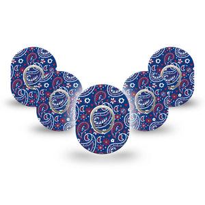 ExpressionMed Independence Paisley Dexcom G7 Mini Tape, Dexcom Stelo Glucose Biosensor System, 5-Pack Tape and 5-Pack Sticker Classic Paisley Pattern, Patch Continuous Glucose Monitor Design