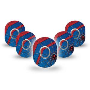 ExpressionMed Spider Man Dexcom G7 Mini Tape, Dexcom Stelo Glucose Biosensor System, 5-Pack Tape and 5-Pack Sticker Peter Parker Inspired, Patch Continuous Glucose Monitor Design