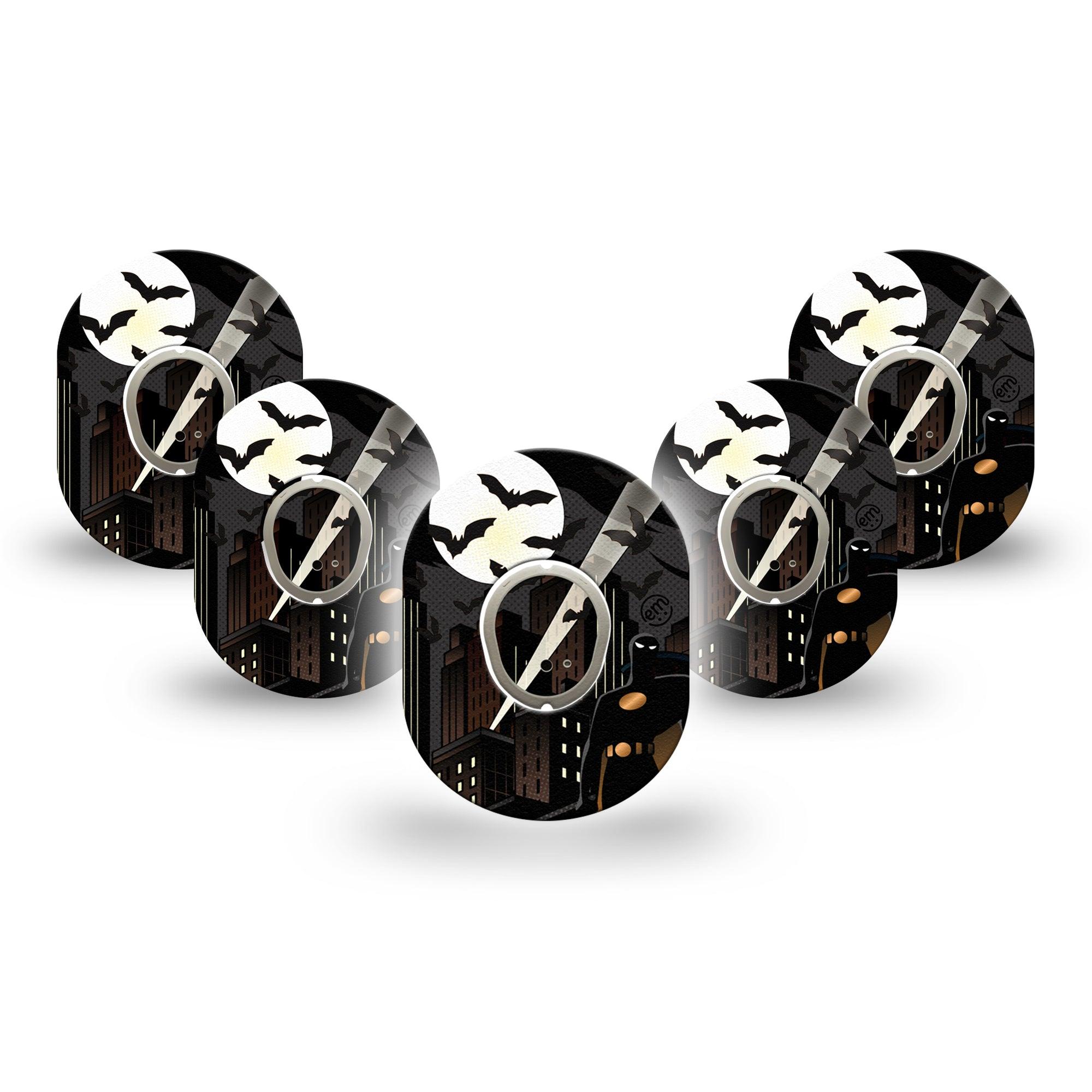 ExpressionMed Bat Man Dexcom G7 Mini Tape, Dexcom Stelo Glucose Biosensor System, 5-Pack Tape and 5-Pack Sticker DC Comics Batman Inspired, Patch Continuous Glucose Monitor Design