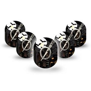 ExpressionMed Bat Man Dexcom G7 Mini Tape, Dexcom Stelo Glucose Biosensor System, 5-Pack Tape and 5-Pack Sticker DC Comics Batman Inspired, Patch Continuous Glucose Monitor Design