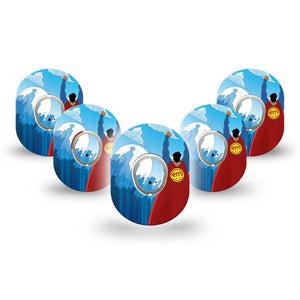 ExpressionMed Super Man Dexcom G7 Mini Tape, Dexcom Stelo Glucose Biosensor System, 5-Pack Tape and 5-Pack Sticker Superman Cape, Patch Continuous Glucose Monitor Design