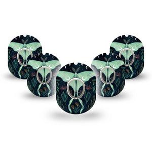 ExpressionMed Luna Moth Dexcom G7 Mini Tape, Dexcom Stelo Glucose Biosensor System, 5-Pack Tape and 5-Pack Sticker Long-Tailed Moth, Patch Continuous Glucose Monitor Design