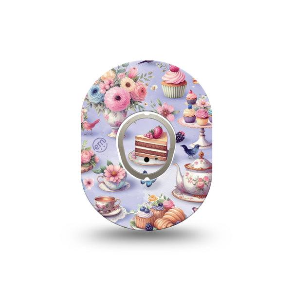 ExpressionMed Floral Tea Party Dexcom G7 Mini Tape, Dexcom Stelo Glucose Biosensor System, Single Tape and Single Sticker Tea Party Snacks, Patch Continuous Glucose Monitor Design