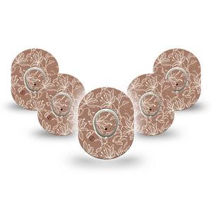 ExpressionMed Mocha Mousse Lace Dexcom G7 Mini Tape, Dexcom Stelo Glucose Biosensor System, 5-Pack Tape and 5-Pack Sticker Mocha White Flowers, Patch Continuous Glucose Monitor Design