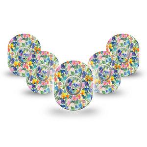 ExpressionMed Summer Fling Dexcom G7 Mini Tape, Dexcom Stelo Glucose Biosensor System, 5-Pack Tape and 5-Pack Sticker Summer Artful Garden, Patch Continuous Glucose Monitor Design