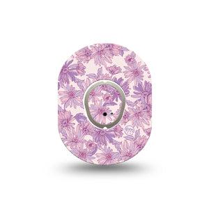 ExpressionMed Purple Daisy Dexcom G7 Mini Tape, Dexcom Stelo Glucose Biosensor System, Single Tape and Single Sticker Pastel Lilac Florals, Patch Continuous Glucose Monitor Design