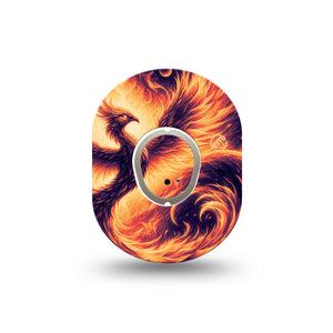 ExpressionMed Rising Phoenix Dexcom G7 Mini Tape, Dexcom Stelo Glucose Biosensor System, Single Tape and Single Sticker Golden Fire Bird, Patch Continuous Glucose Monitor Design