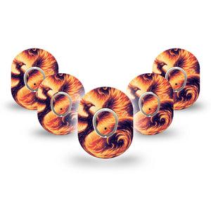 ExpressionMed Rising Phoenix Dexcom G7 Mini Tape, Dexcom Stelo Glucose Biosensor System, 5-Pack Tape and 5-Pack Sticker Life Death Symbolism, Patch Continuous Glucose Monitor Design