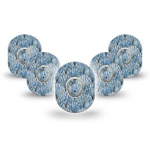 ExpressionMed Seashells Dexcom G7 Mini Tape, Dexcom Stelo Glucose Biosensor System, 5-Pack Tape and 5-Pack Sticker Neutral Blue Sea Shells, Patch Continuous Glucose Monitor Design