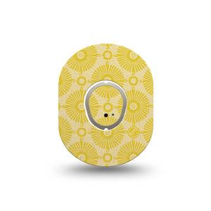 ExpressionMed Yellow Sundress Dexcom G7 Mini Tape, Dexcom Stelo Glucose Biosensor System, Single Tape and Single Sticker Golden Ornamental Sunbursts, Patch Continuous Glucose Monitor Design