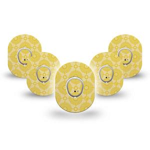 ExpressionMed Yellow Sundress Dexcom G7 Mini Tape, Dexcom Stelo Glucose Biosensor System, 5-Pack Tape and 5-Pack Sticker Golden Sunbursts Pattern, Patch Continuous Glucose Monitor Design