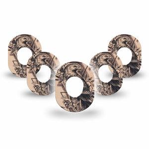 ExpressionMed Hawk Dexcom G7 Mini Tape, Dexcom Stelo Glucose Biosensor System, 5-Pack Tape Cute Floral Bird Body Art, Patch Continuous Glucose Monitor Design