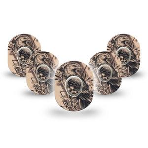 ExpressionMed Hawk Dexcom G7 Mini Tape, Dexcom Stelo Glucose Biosensor System, 5-Pack Tape and 5-Pack Sticker Cute Floral Bird Body Art, Patch Continuous Glucose Monitor Design