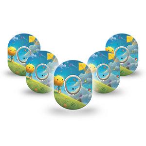 ExpressionMed Summer Kite Dexcom G7 Mini Tape, Dexcom Stelo Glucose Biosensor System, 5-Pack Tape and 5-Pack Sticker Sunny Kite, Patch Continuous Glucose Monitor Design