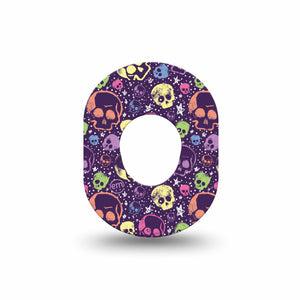 ExpressionMed Neon Skulls Dexcom G7 Mini Tape, Dexcom Stelo Glucose Biosensor System, Single Tape Vivid Neon Skull Print, Patch Continuous Glucose Monitor Design