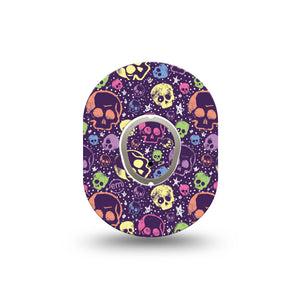 ExpressionMed Neon Skulls Dexcom G7 Mini Tape, Dexcom Stelo Glucose Biosensor System, Single Tape and Single Sticker Vivid Neon Skull Print, Patch Continuous Glucose Monitor Design
