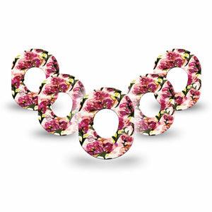 ExpressionMed Maroon Flowers Dexcom G7 Mini Tape, Dexcom Stelo Glucose Biosensor System, 5-Pack Tape Delicate Burgundy Petals, Patch Continuous Glucose Monitor Design