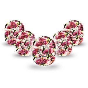 ExpressionMed Maroon Flowers Dexcom G7 Mini Tape, Dexcom Stelo Glucose Biosensor System, 5-Pack Tape and 5-Pack Sticker Delicate Burgundy Petals, Patch Continuous Glucose Monitor Design