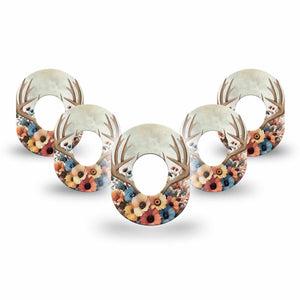 ExpressionMed Floral Antlers Dexcom G7 Mini Tape, Dexcom Stelo Glucose Biosensor System, 5-Pack Tape Antlers and Florals, Patch Continuous Glucose Monitor Design