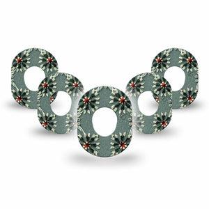 ExpressionMed Green Embroidery Dexcom G7 Mini Tape, Dexcom Stelo Glucose Biosensor System, 5-Pack Tape Green Tone Florals, Patch Continuous Glucose Monitor Design