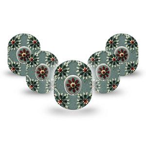 ExpressionMed Green Embroidery Dexcom G7 Mini Tape, Dexcom Stelo Glucose Biosensor System, 5-Pack Tape and 5-Pack Sticker Green Tone Florals, Patch Continuous Glucose Monitor Design